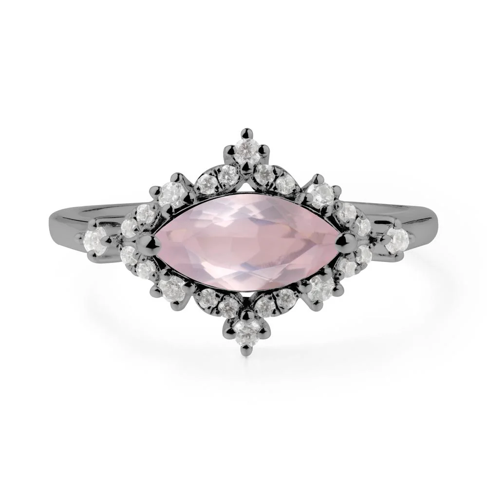 East West Marquise Cut Rose Quartz Halo Ring - Image 5