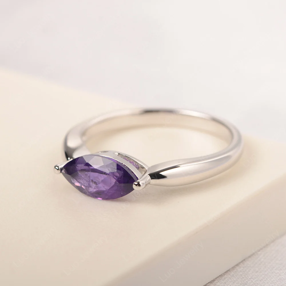 Marquise Cut Amethyst East West Ring - Image 3