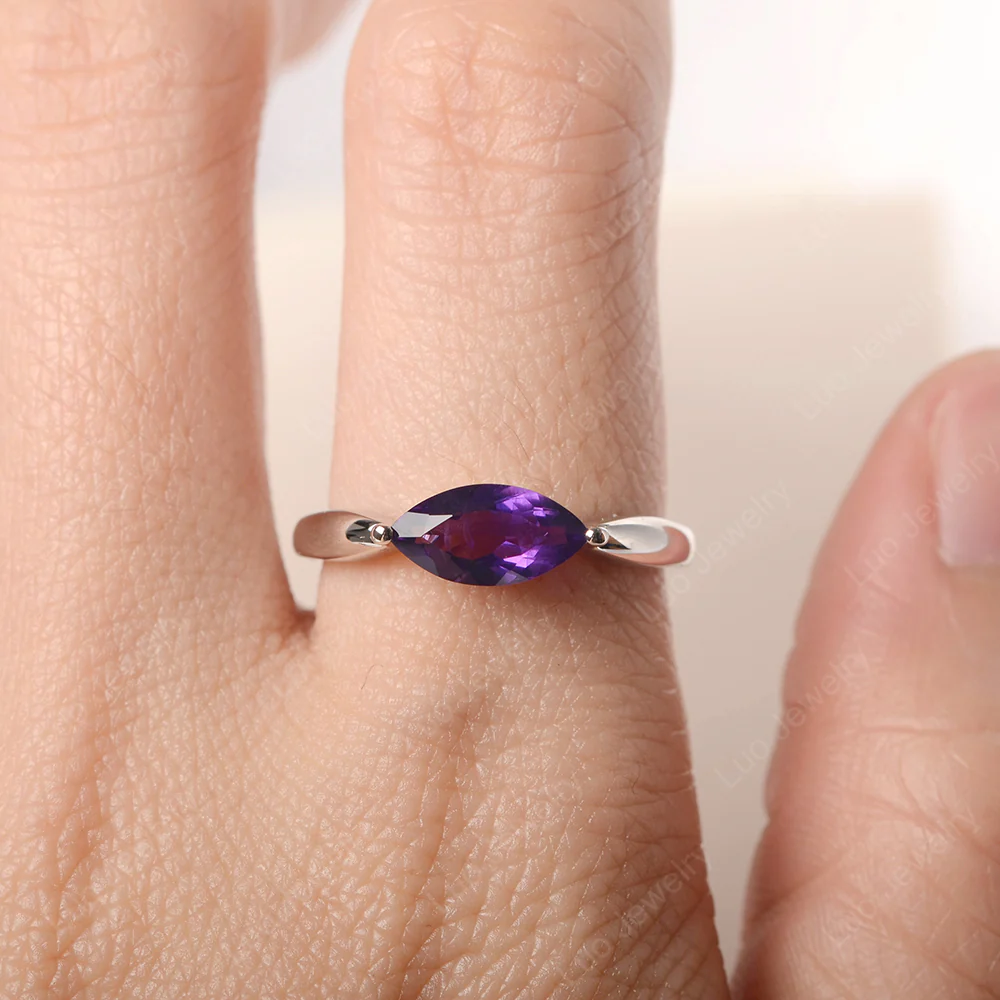Marquise Cut Amethyst East West Ring - Image 6