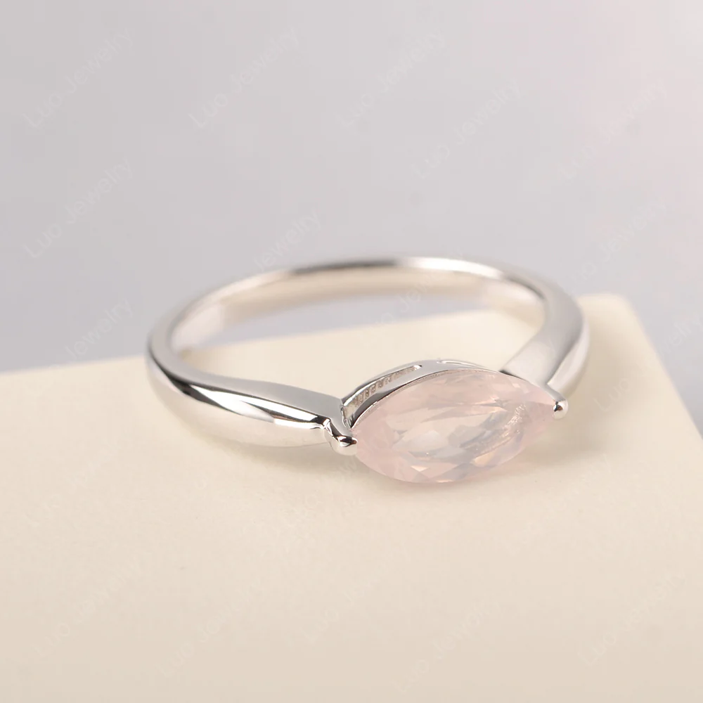 Marquise Cut Rose Quartz East West Ring - Image 2