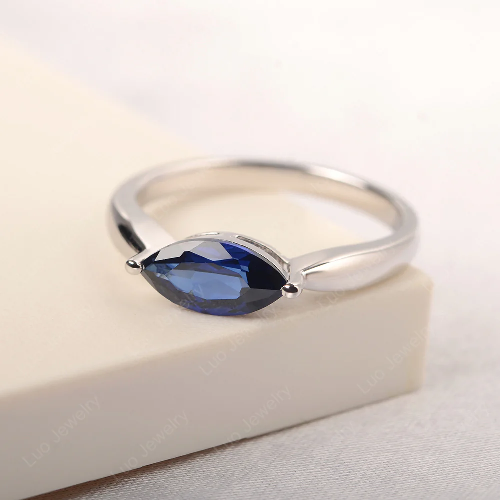 Marquise Cut Sapphire East West Ring - Image 2