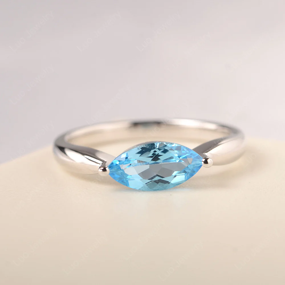 Marquise Cut Swiss Blue Topaz East West Ring