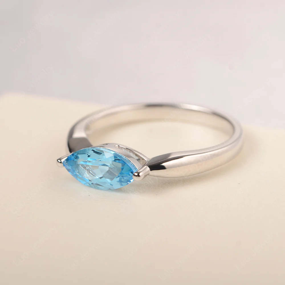 Marquise Cut Swiss Blue Topaz East West Ring - Image 2