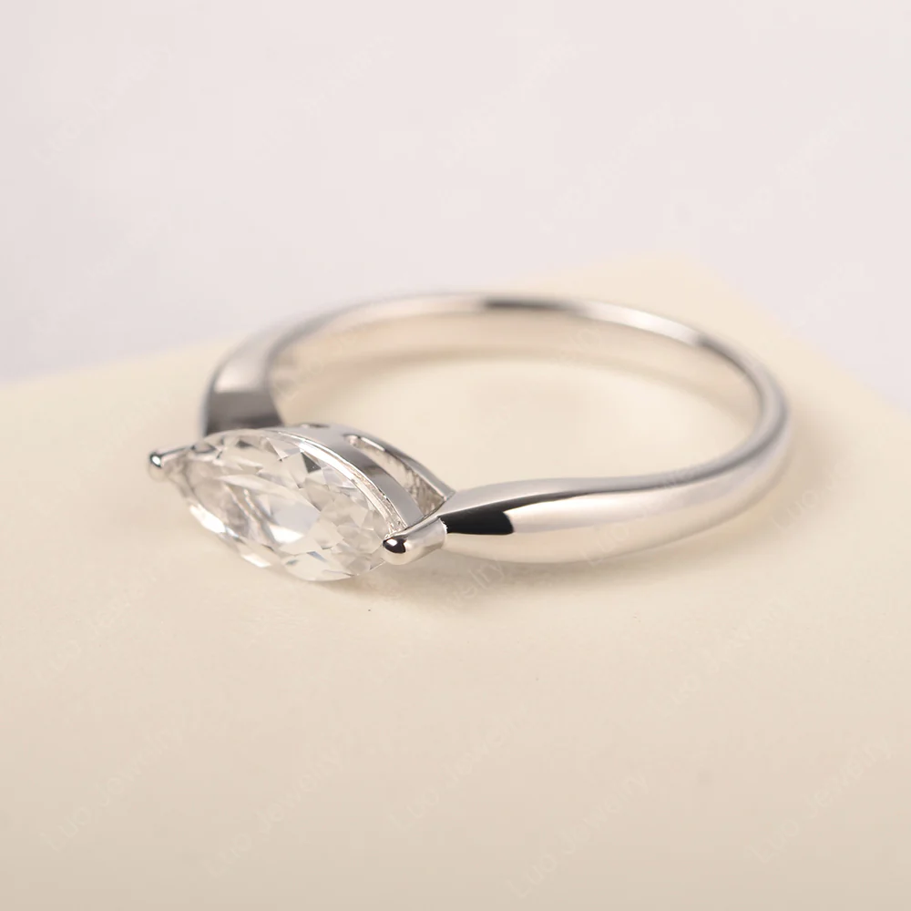 Marquise Cut White Topaz East West Ring - Image 2