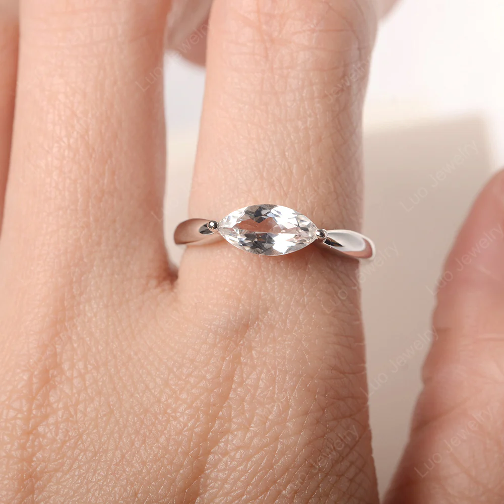 Marquise Cut White Topaz East West Ring - Image 5