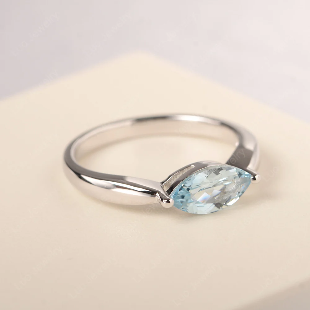 Marquise Cut Aquamarine East West Ring - Image 2