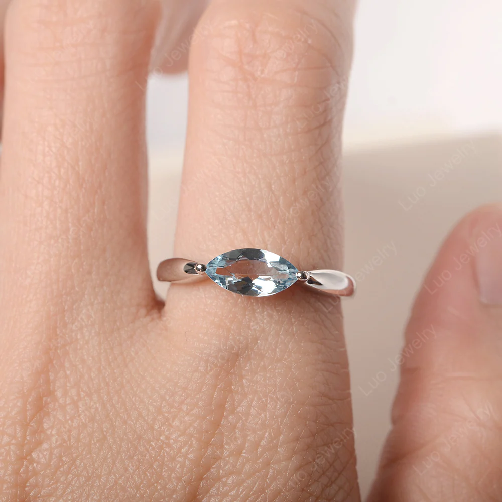 Marquise Cut Aquamarine East West Ring - Image 5