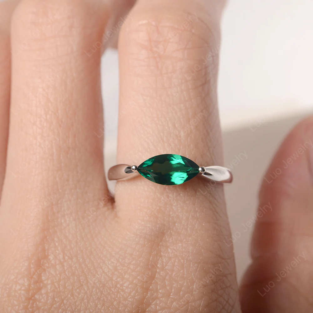 Marquise Cut Emerald East West Ring - Image 5