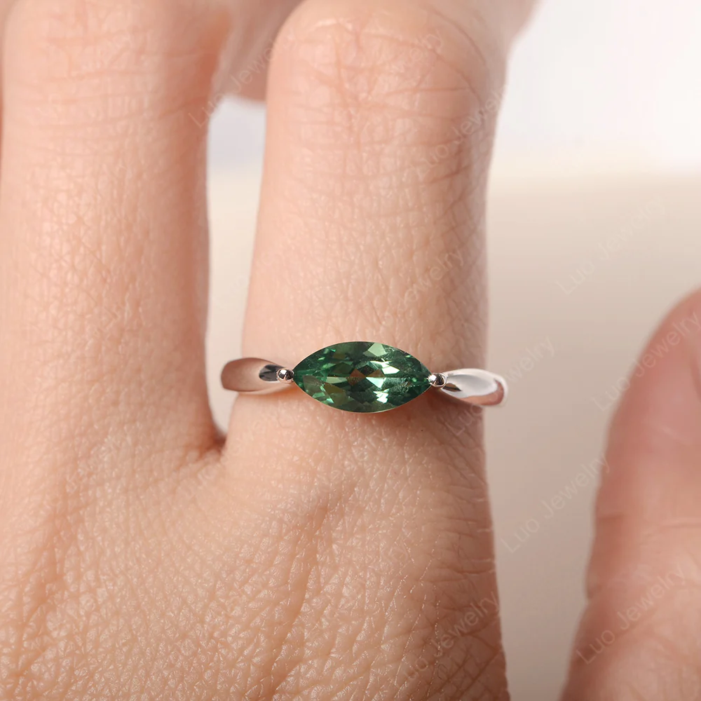 Marquise Cut Green Sapphire East West Ring - Image 5