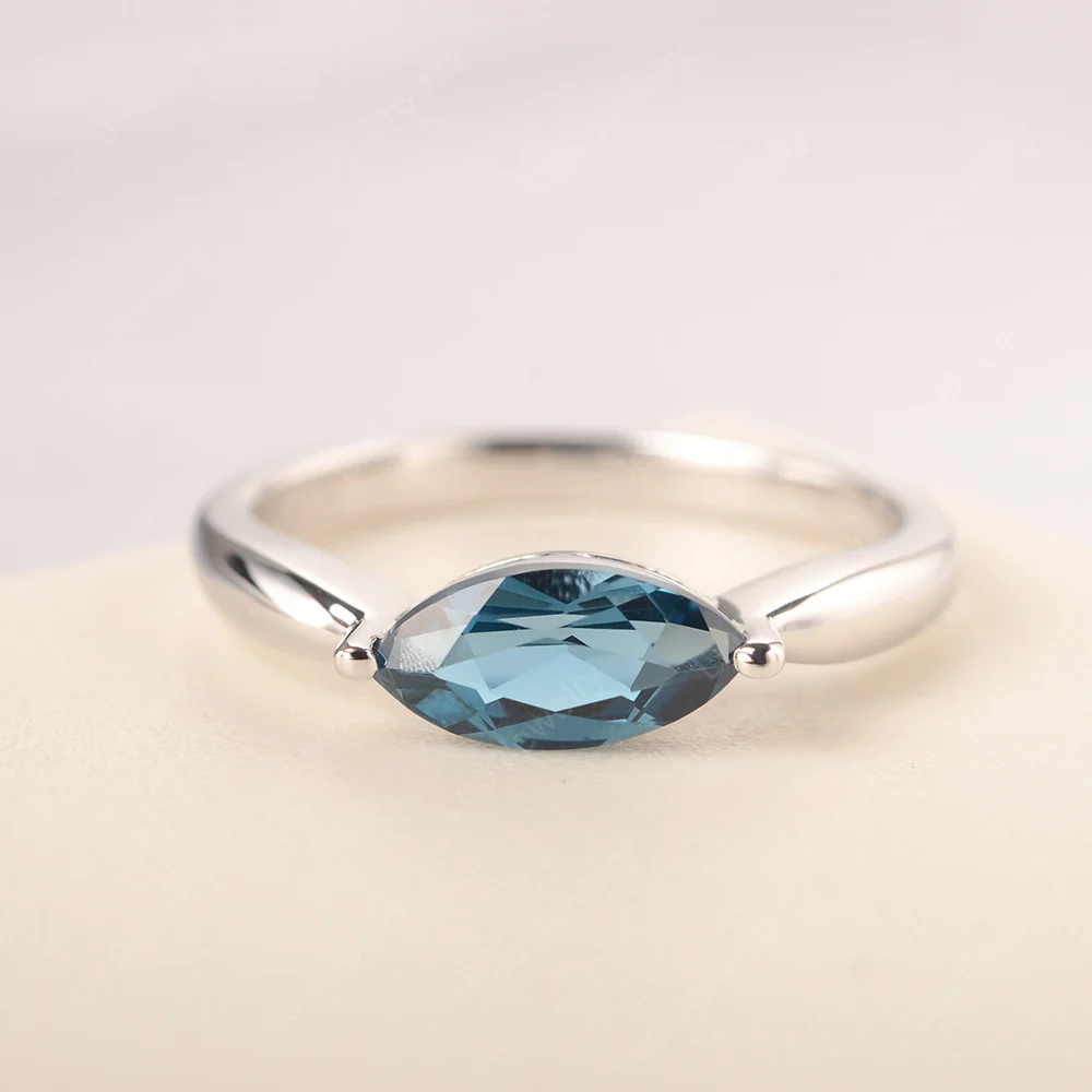 Marquise Cut London Blue Topaz East West Ring