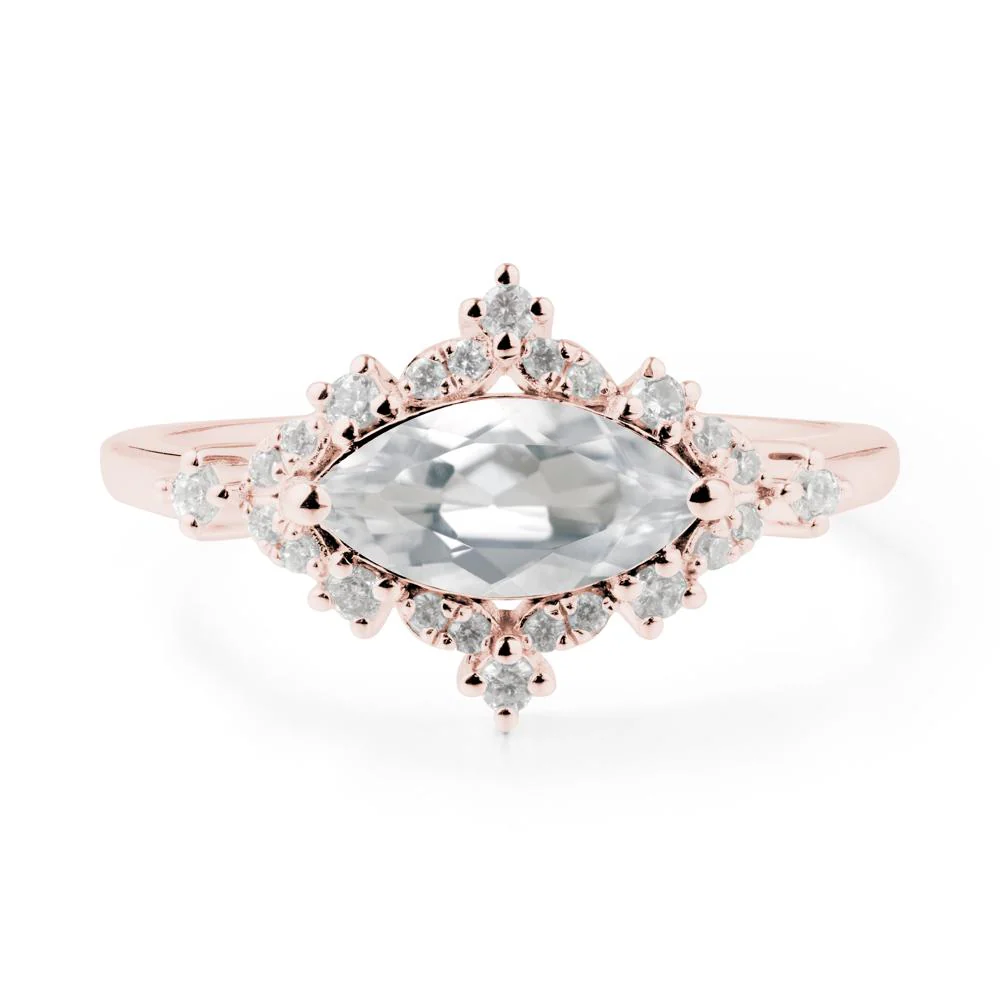 East West Marquise Cut White Topaz Halo Ring - Image 7