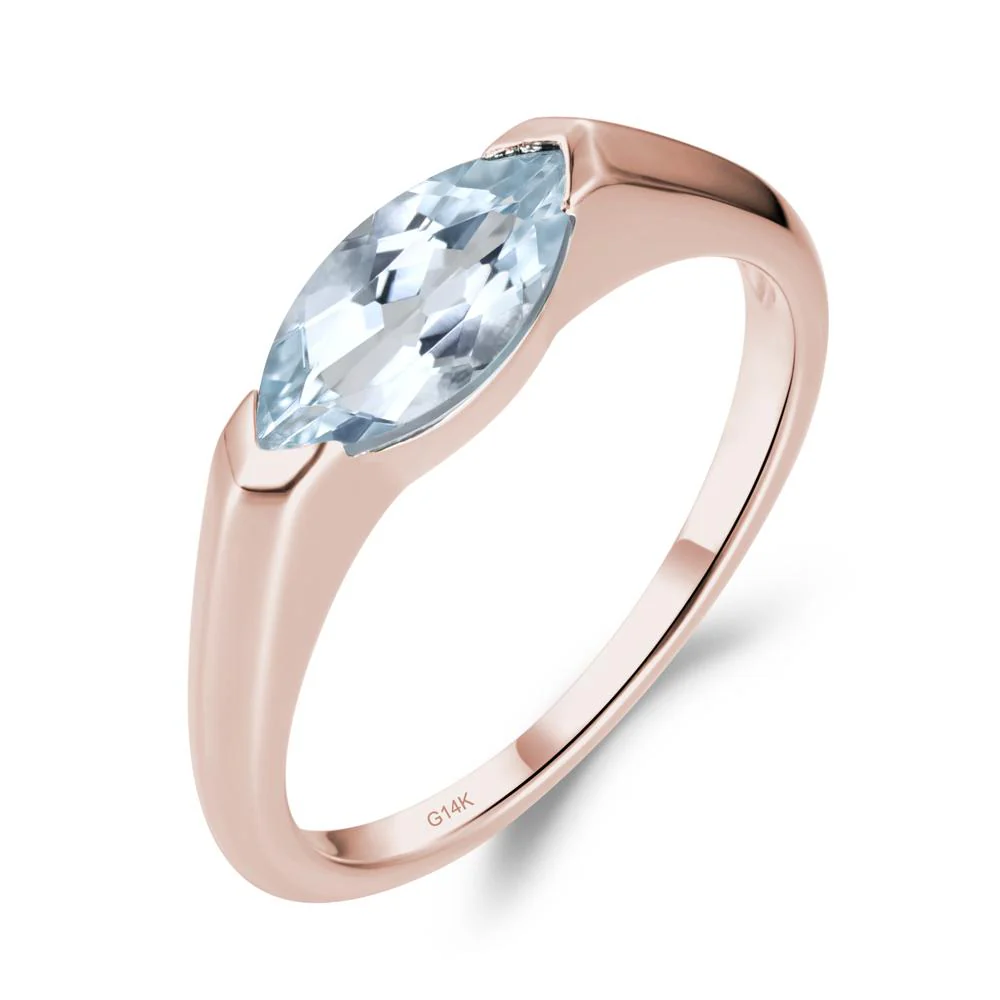 Aquamarine East West Bezel Marquise Ring