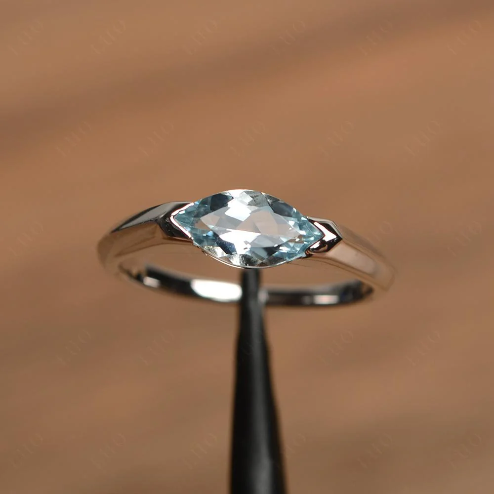 Aquamarine East West Bezel Marquise Ring - Image 10