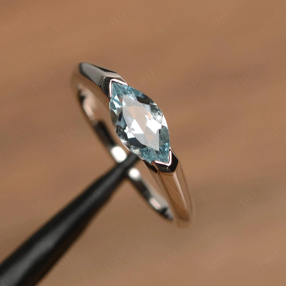 Aquamarine East West Bezel Marquise Ring - Image 11