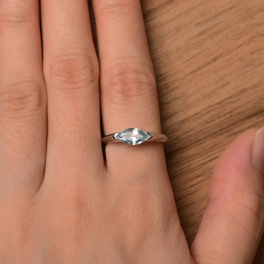 Aquamarine East West Bezel Marquise Ring - Image 13