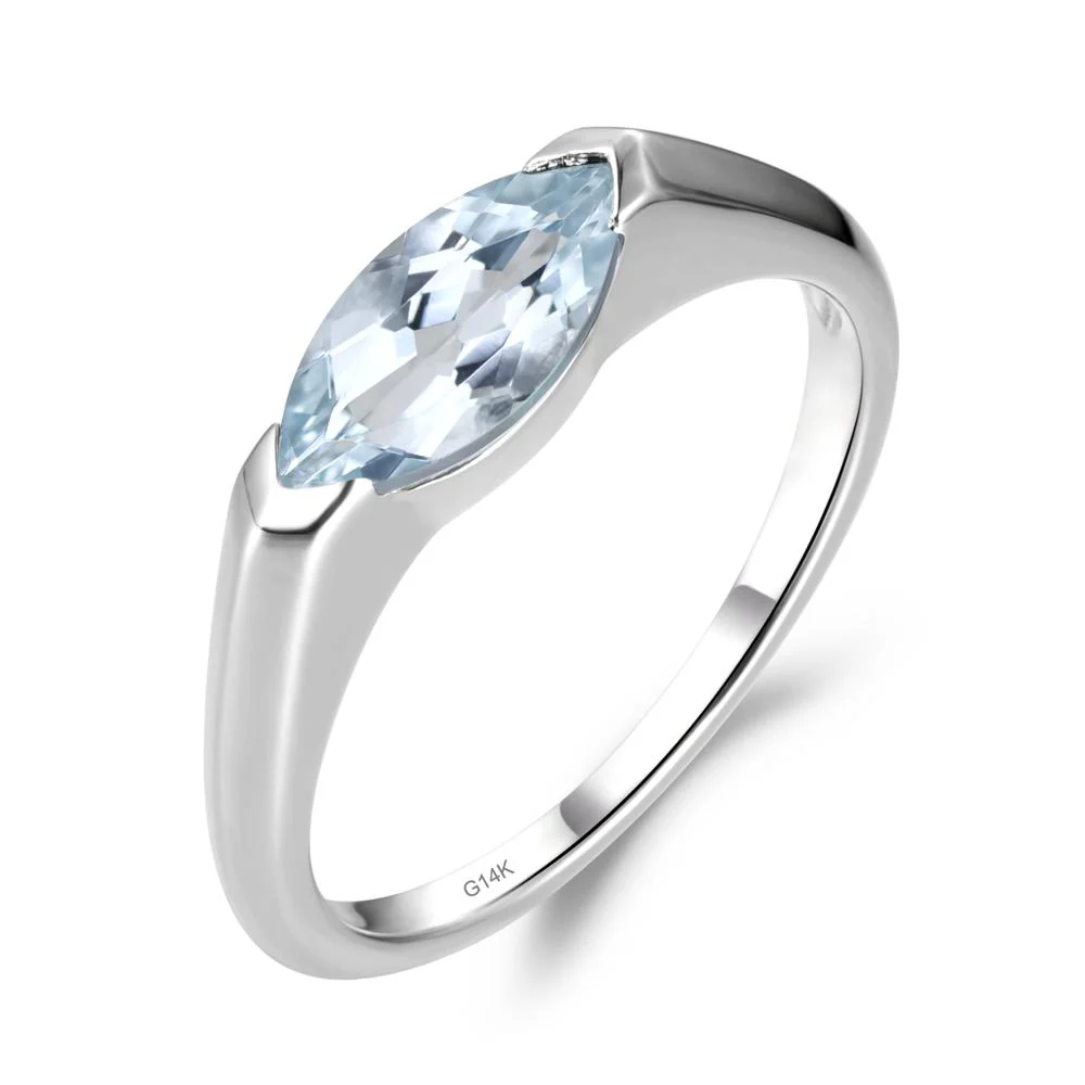 Aquamarine East West Bezel Marquise Ring - Image 4