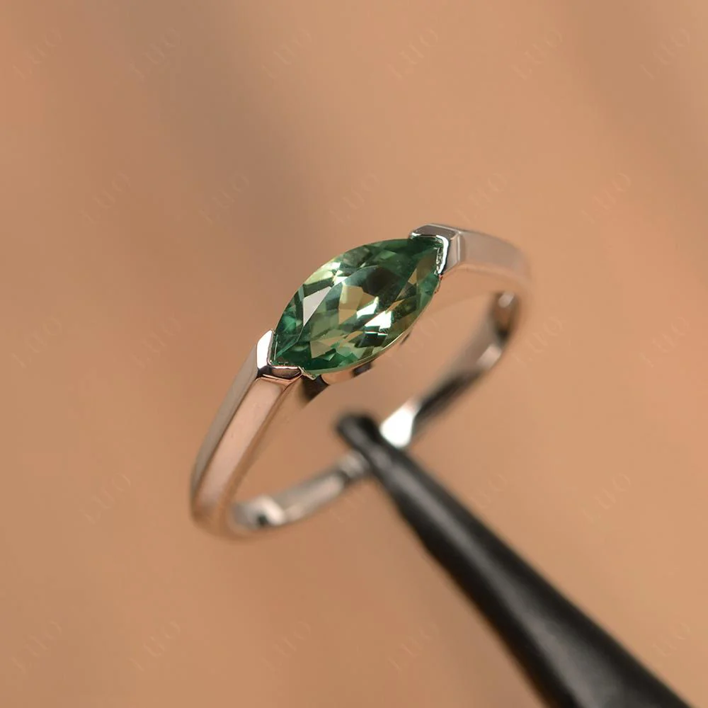 East West Marquise Cut Green Sapphire Ring - Image 12