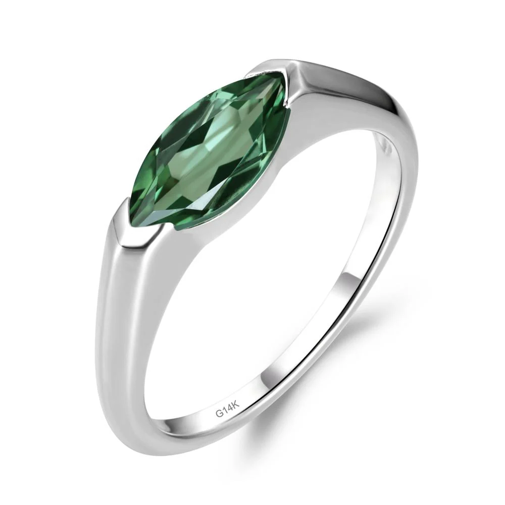 East West Marquise Cut Green Sapphire Ring - Image 9