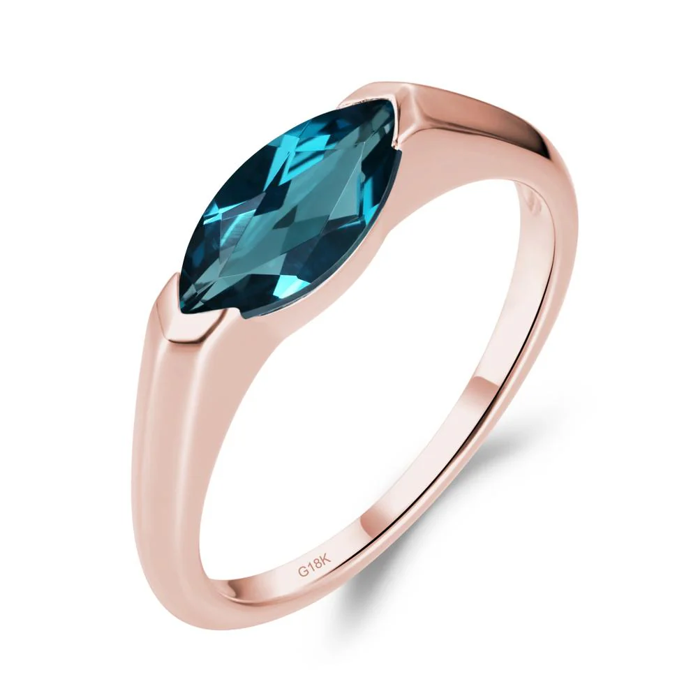 London Blue Topaz East West Marquise Ring