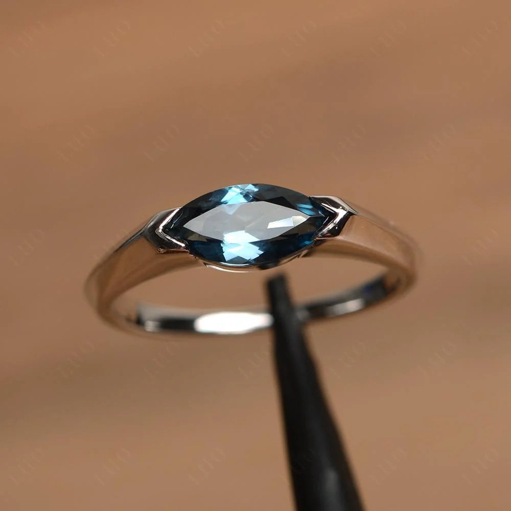 London Blue Topaz East West Marquise Ring - Image 10