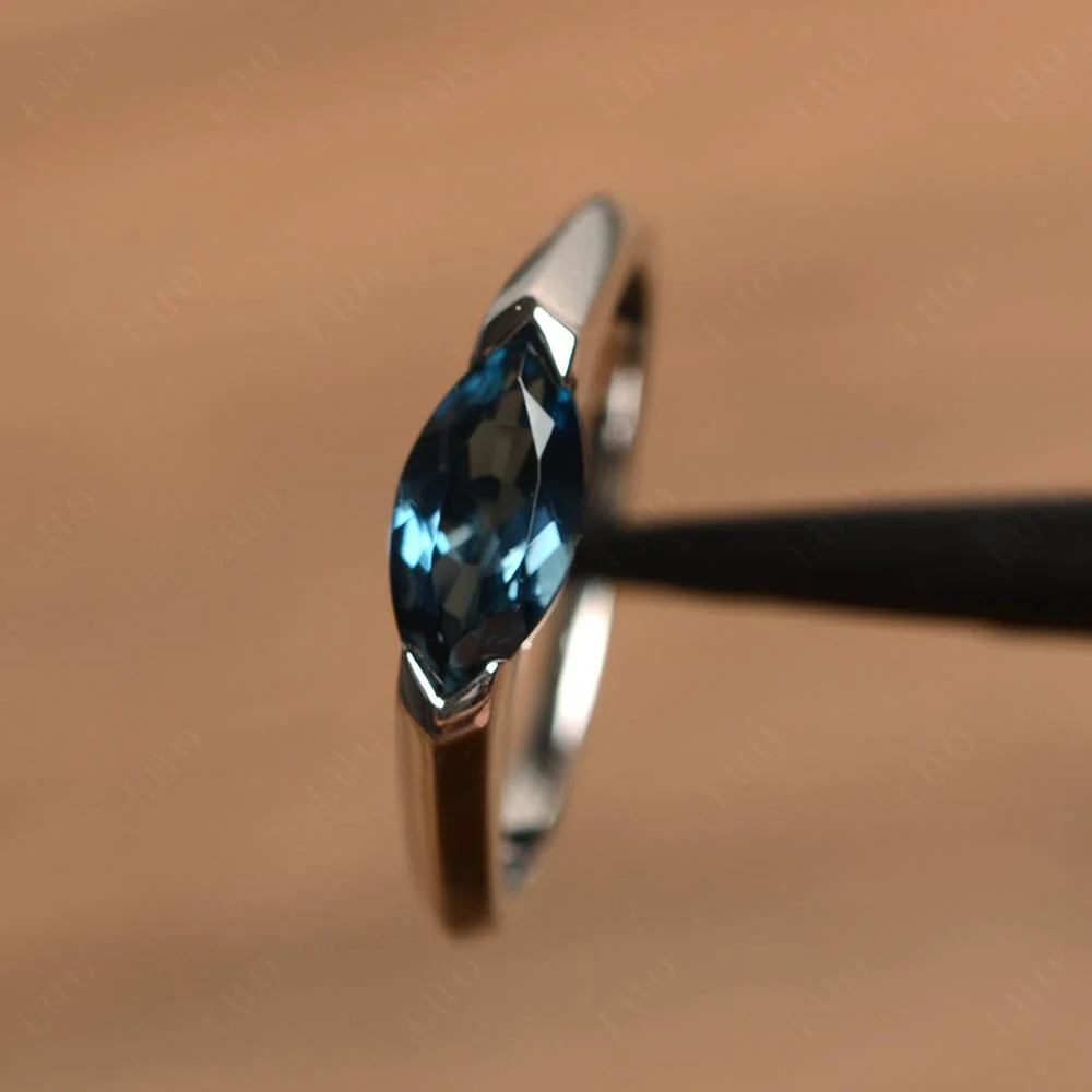 London Blue Topaz East West Marquise Ring - Image 11