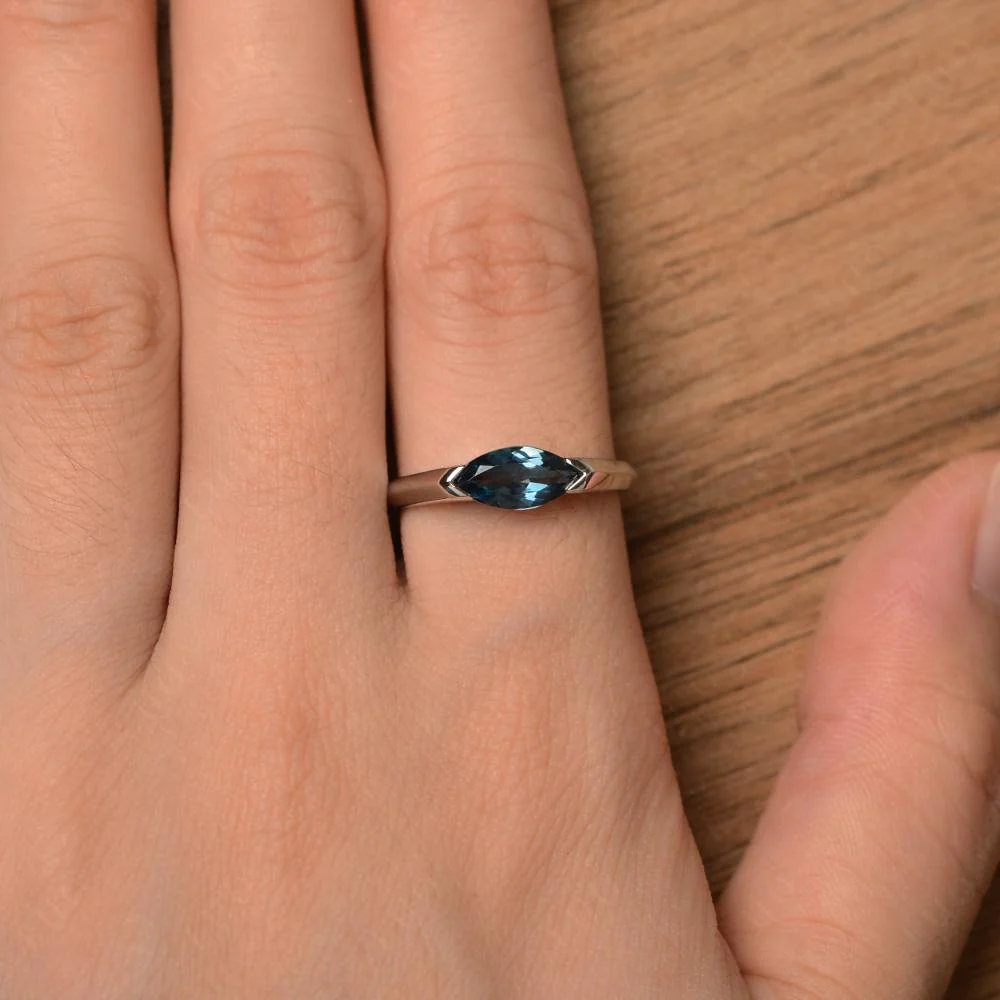 London Blue Topaz East West Marquise Ring - Image 13