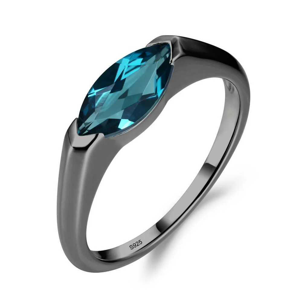 London Blue Topaz East West Marquise Ring - Image 3