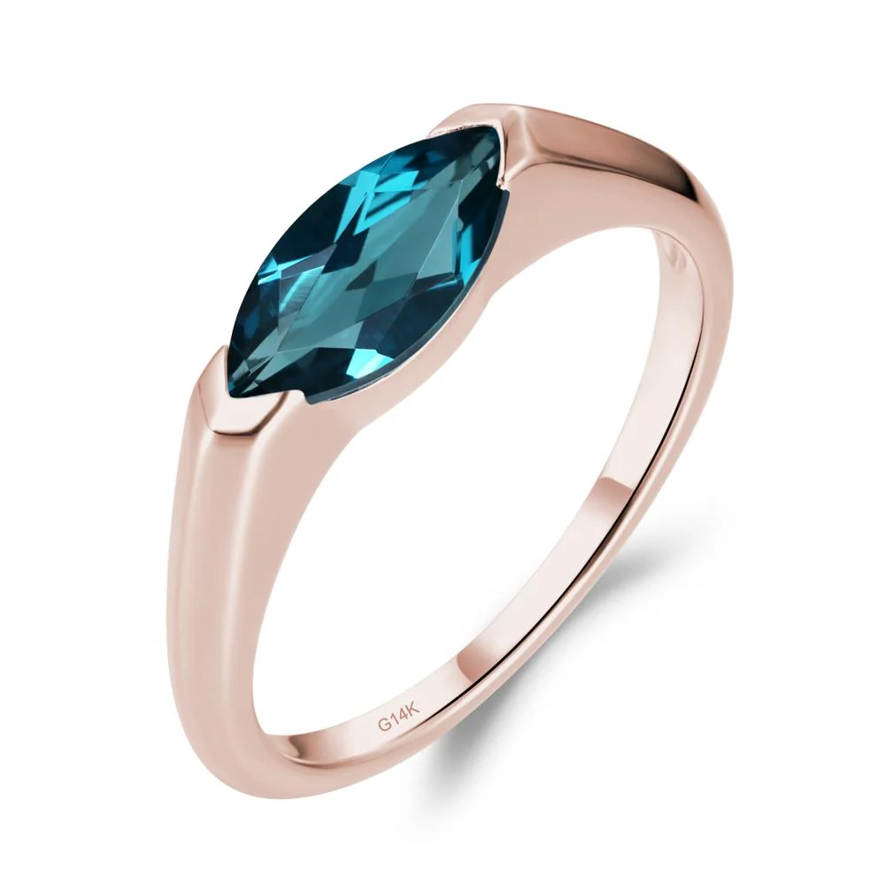 London Blue Topaz East West Marquise Ring - Image 6