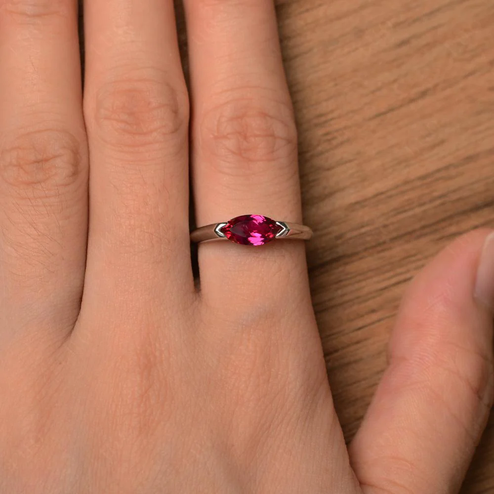 East West Marquise Cut Ruby Ring - Image 13