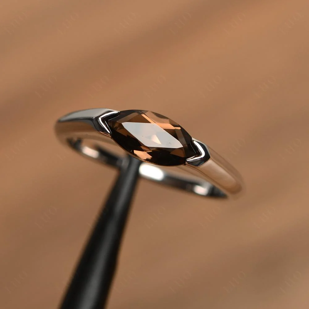 Smoky Quartz East West Bezel Marquise Ring - Image 10