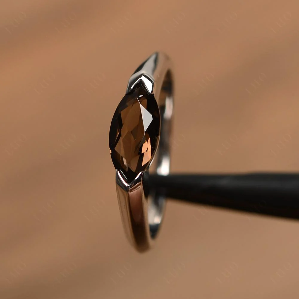 Smoky Quartz East West Bezel Marquise Ring - Image 11