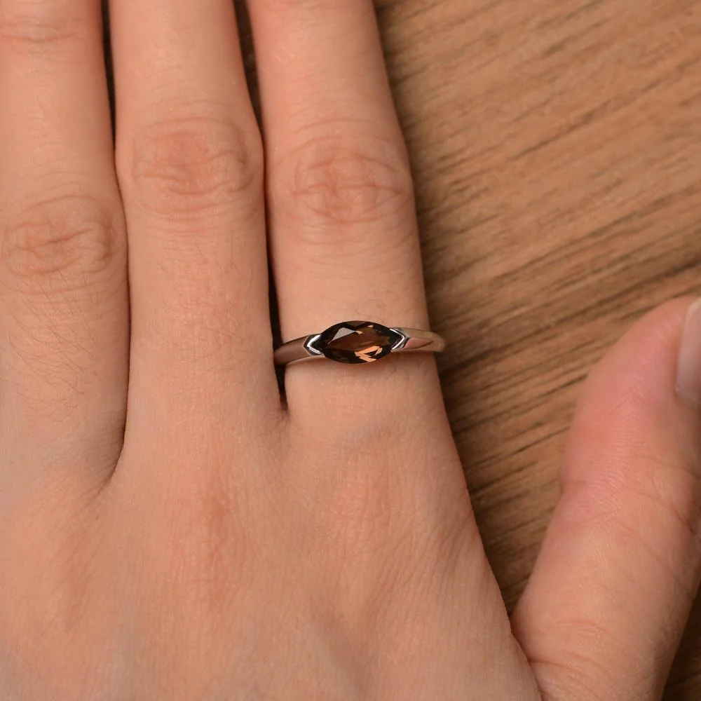Smoky Quartz East West Bezel Marquise Ring - Image 13
