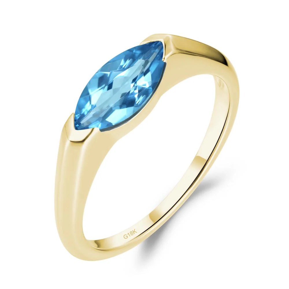 Swiss Blue Topaz East West Marquise Engagement Ring