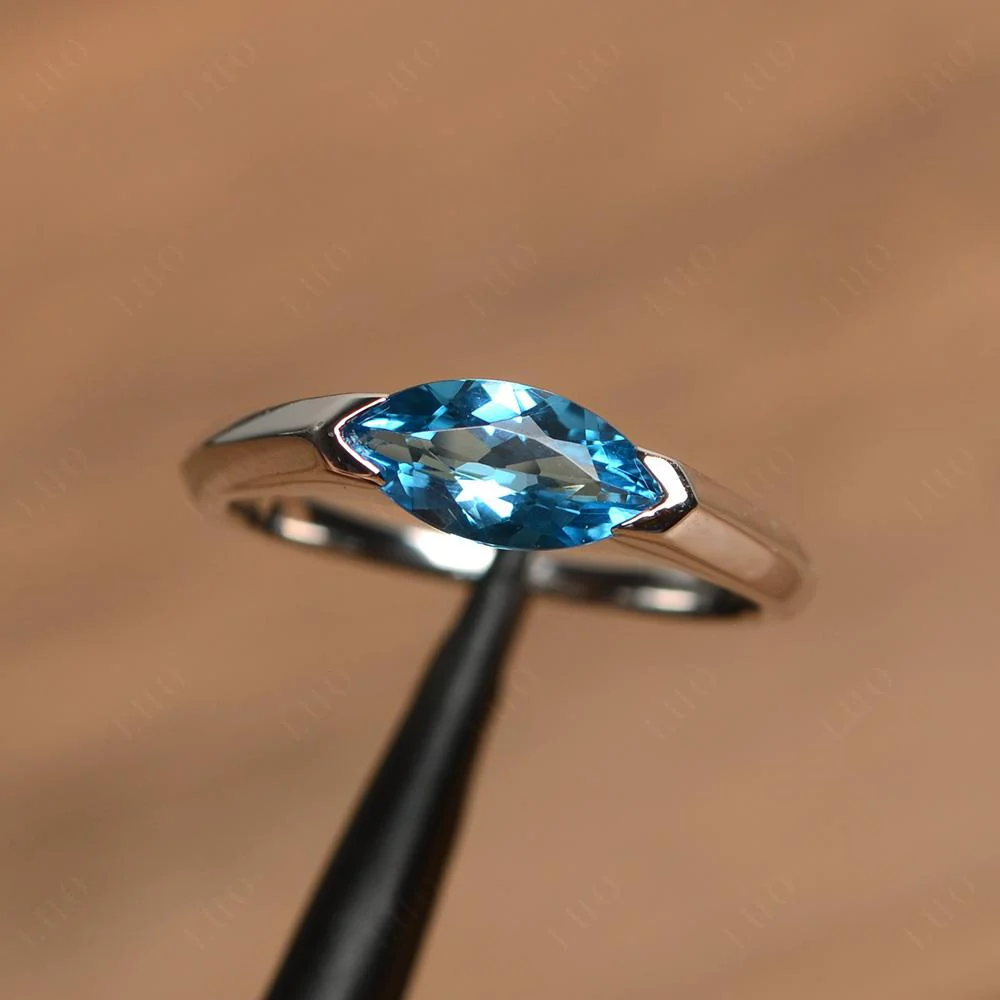 Swiss Blue Topaz East West Marquise Engagement Ring - Image 10