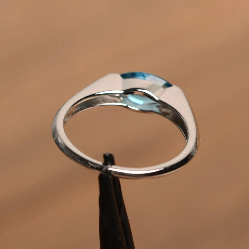Swiss Blue Topaz East West Marquise Engagement Ring - Image 12