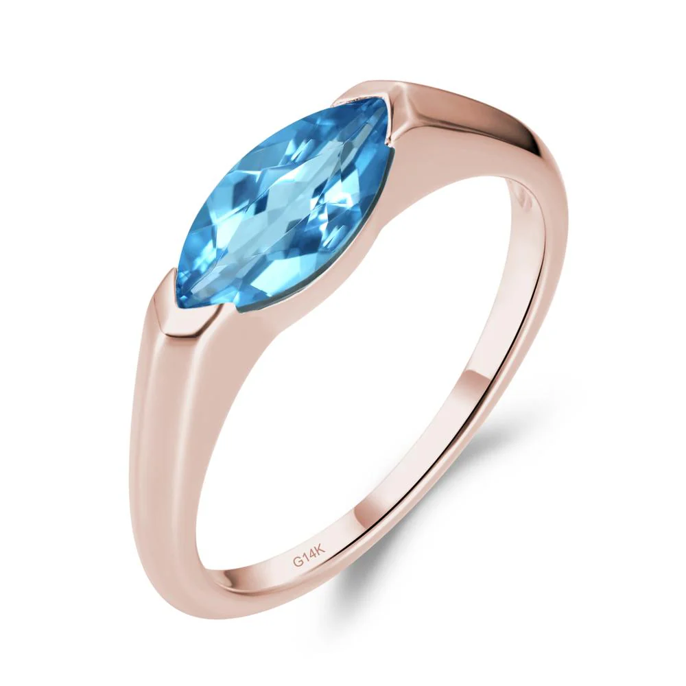 Swiss Blue Topaz East West Marquise Engagement Ring - Image 2