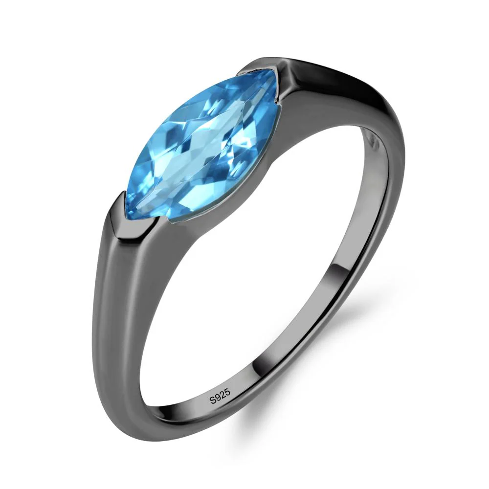 Swiss Blue Topaz East West Marquise Engagement Ring - Image 5