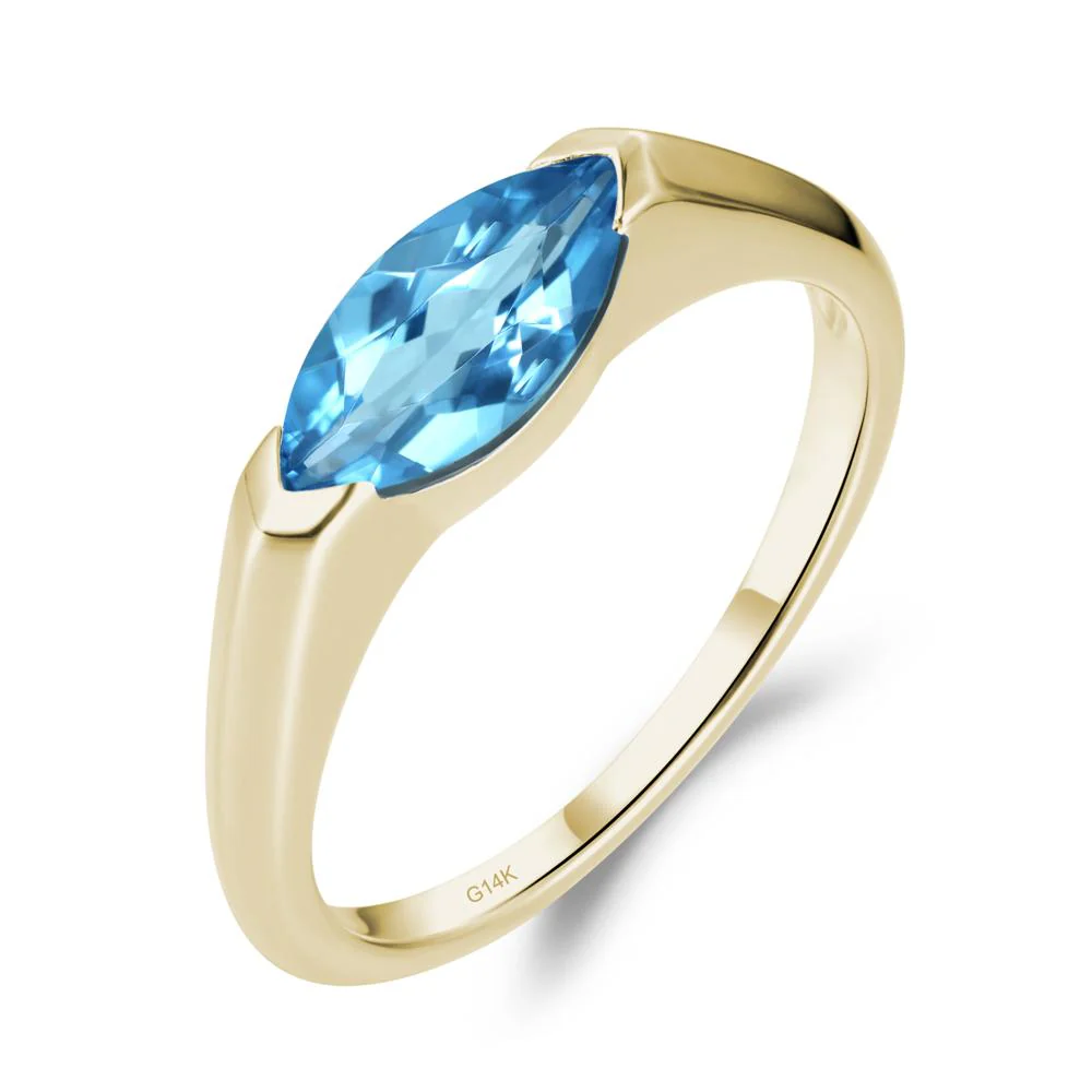 Swiss Blue Topaz East West Marquise Engagement Ring - Image 7