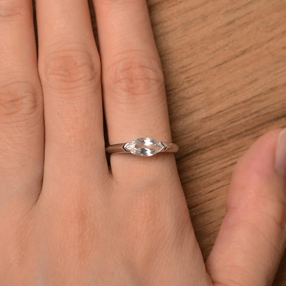 East West Marquise Cut White Topaz Ring - Image 13