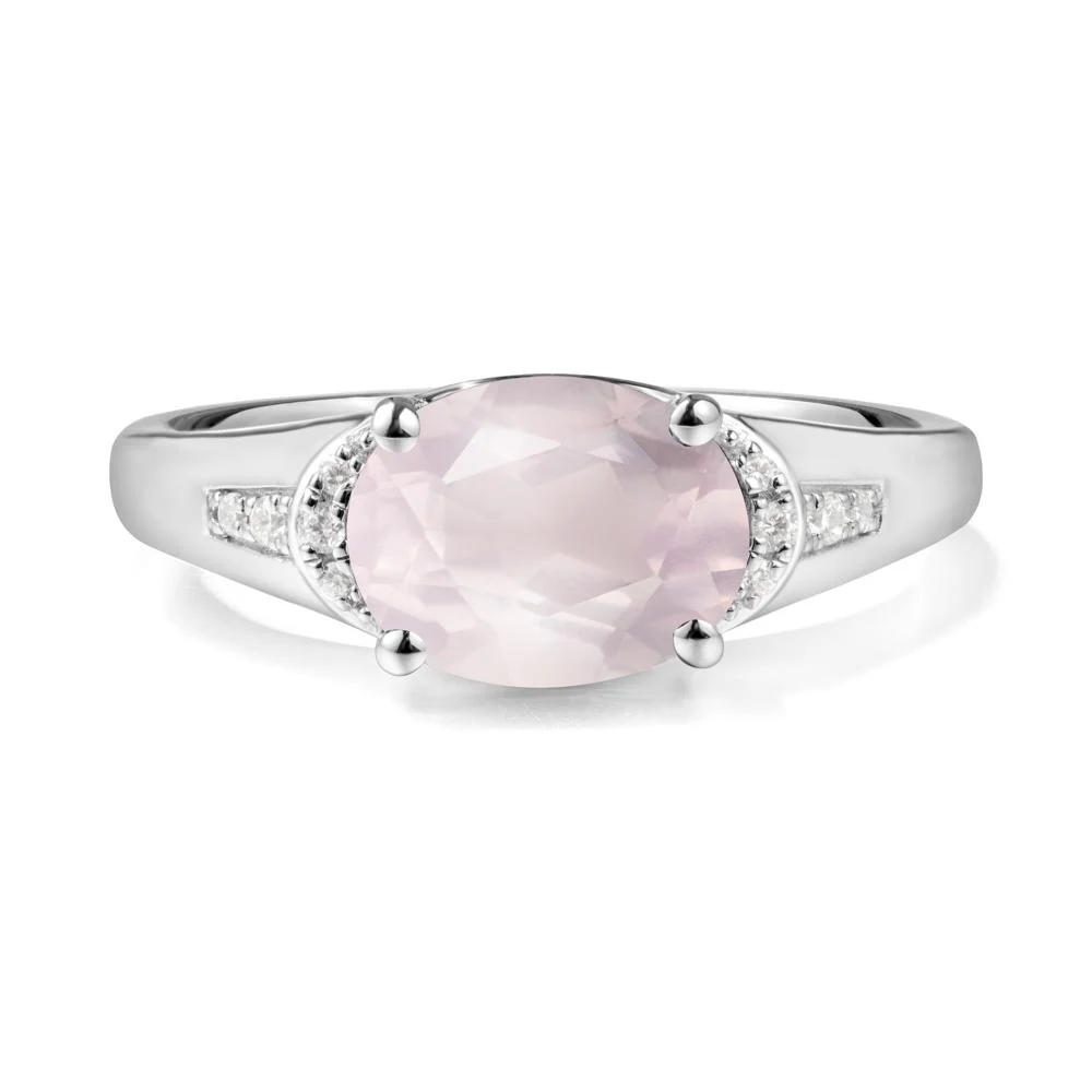 East West Oval Rose Quartz Ring - Image 2