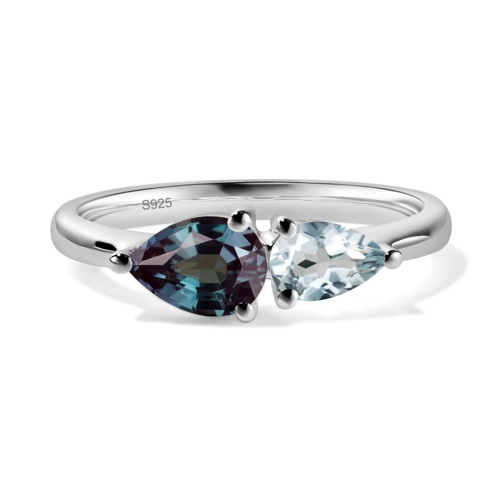 East West Pear Alexandrite and Aquamarine Ring - Image 2