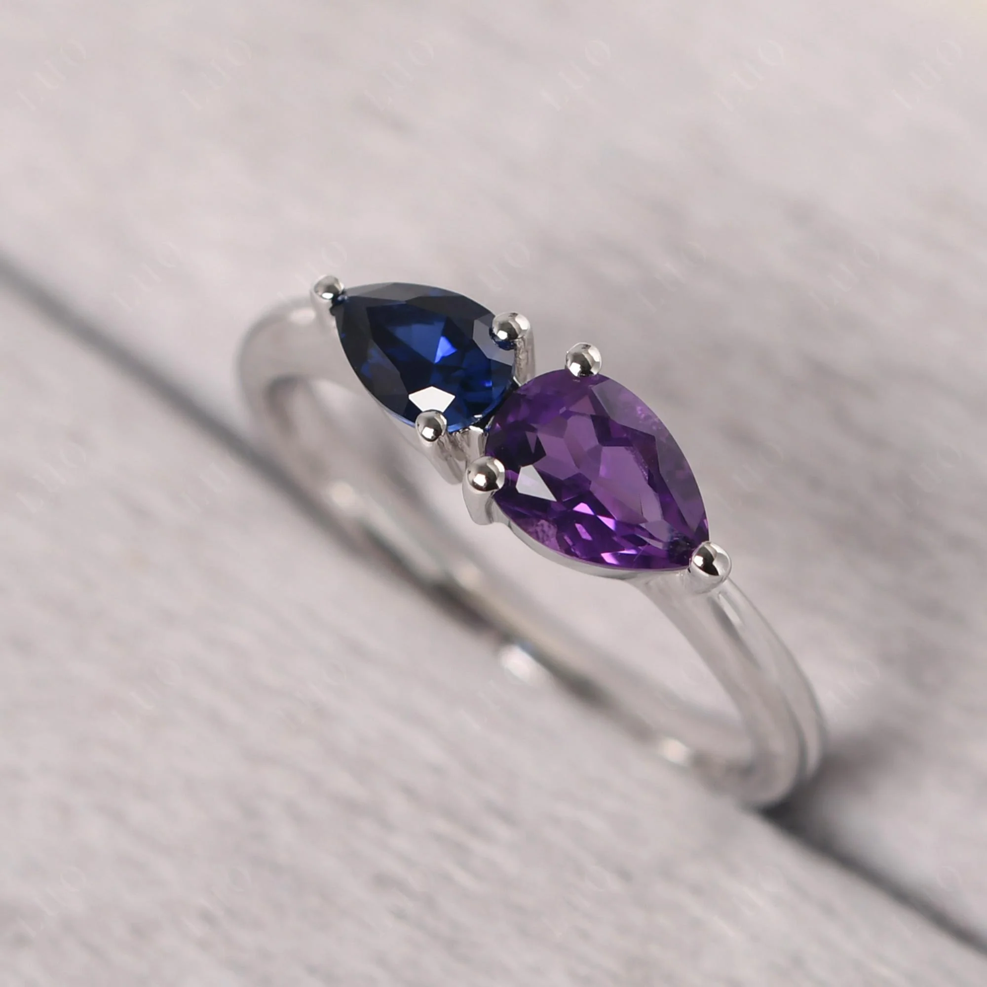 Amethyst and Sapphire 2 Stone Ring - Image 11