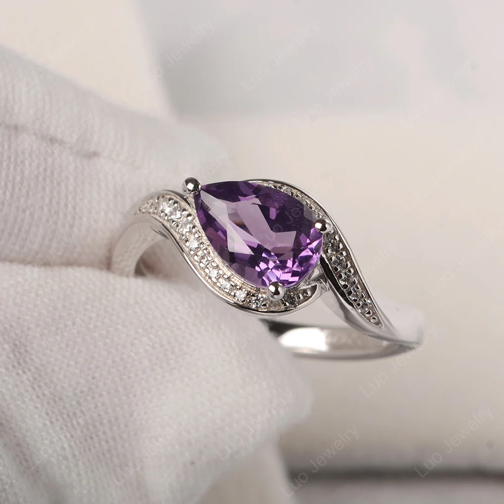 East West Pear Amethyst Engagement Ring