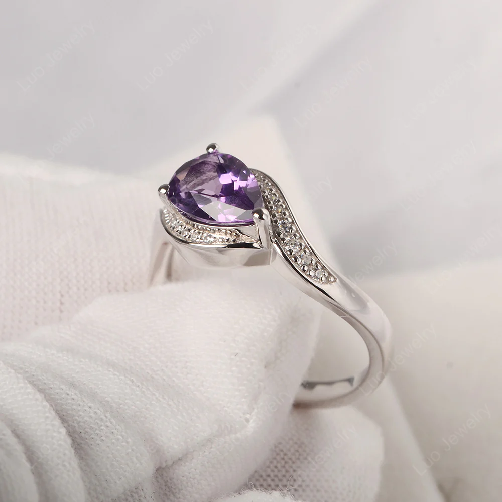 East West Pear Amethyst Engagement Ring - Image 2