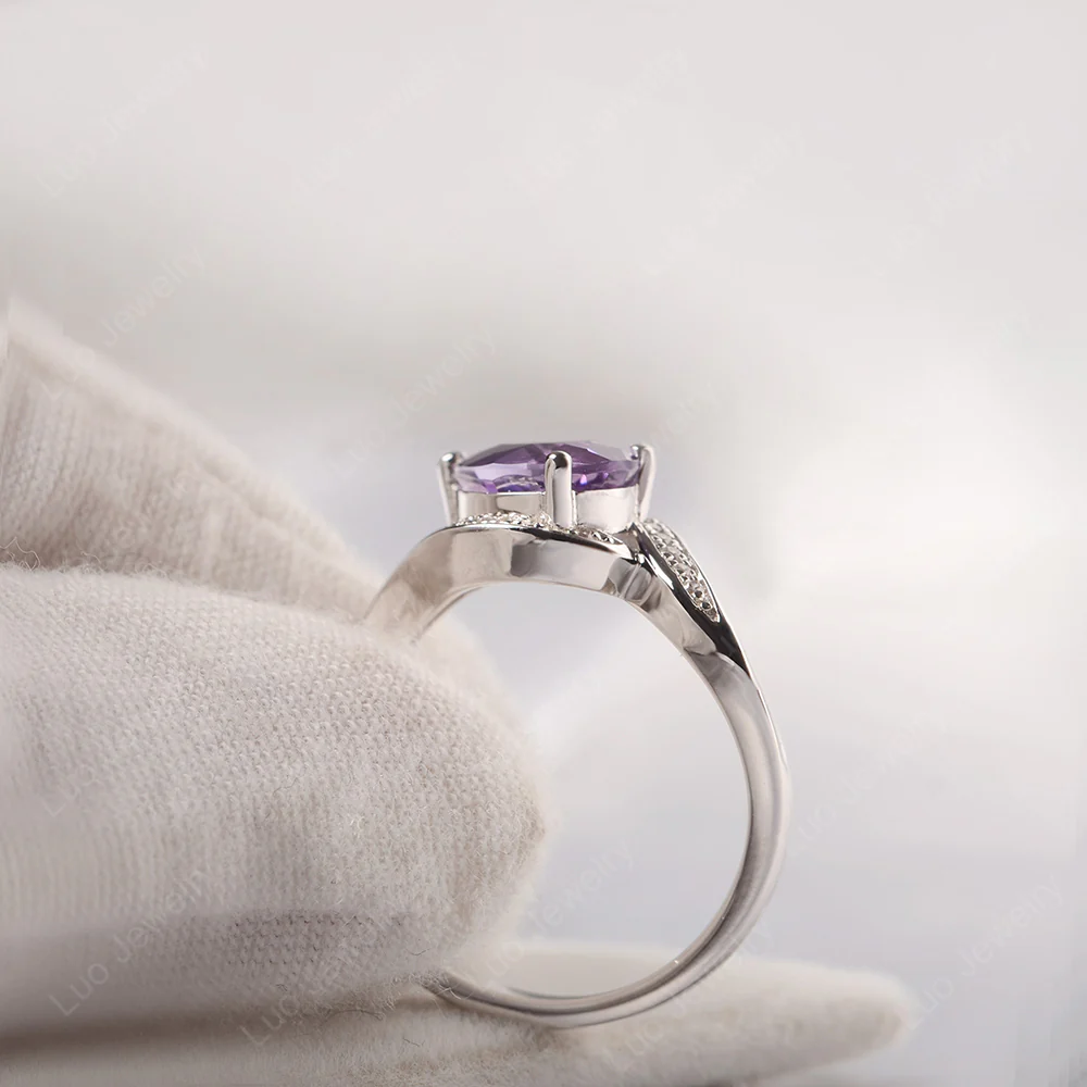 East West Pear Amethyst Engagement Ring - Image 4