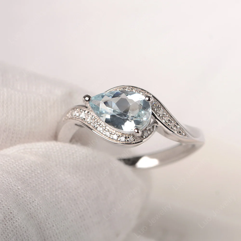 East West Pear Aquamarine Engagement Ring