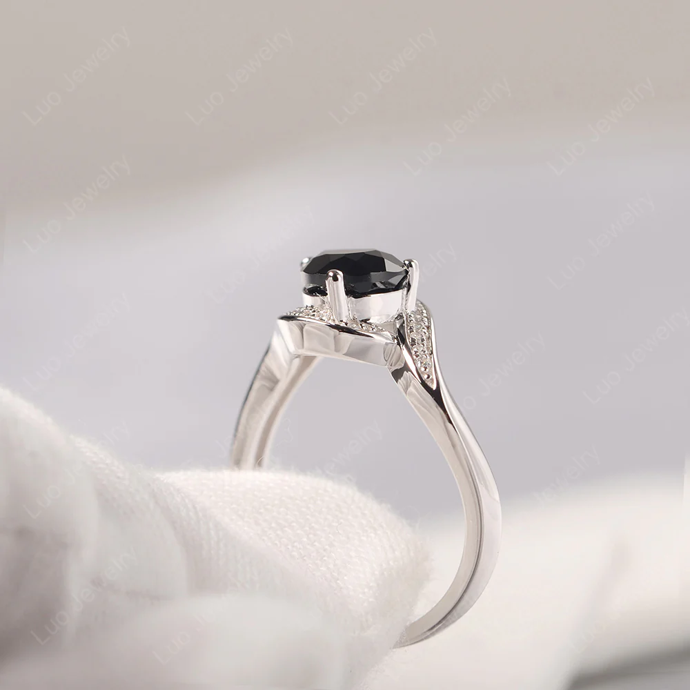 East West Pear Black Spinel Engagement Ring - Image 3