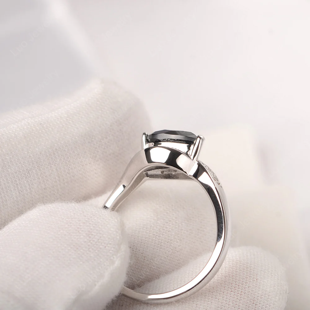 East West Pear Black Spinel Engagement Ring - Image 4