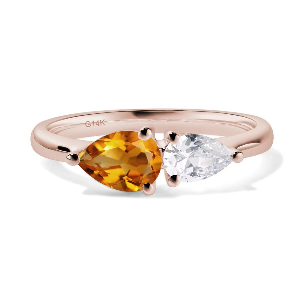 East West Pear Citrine and Cubic Zirconia Ring