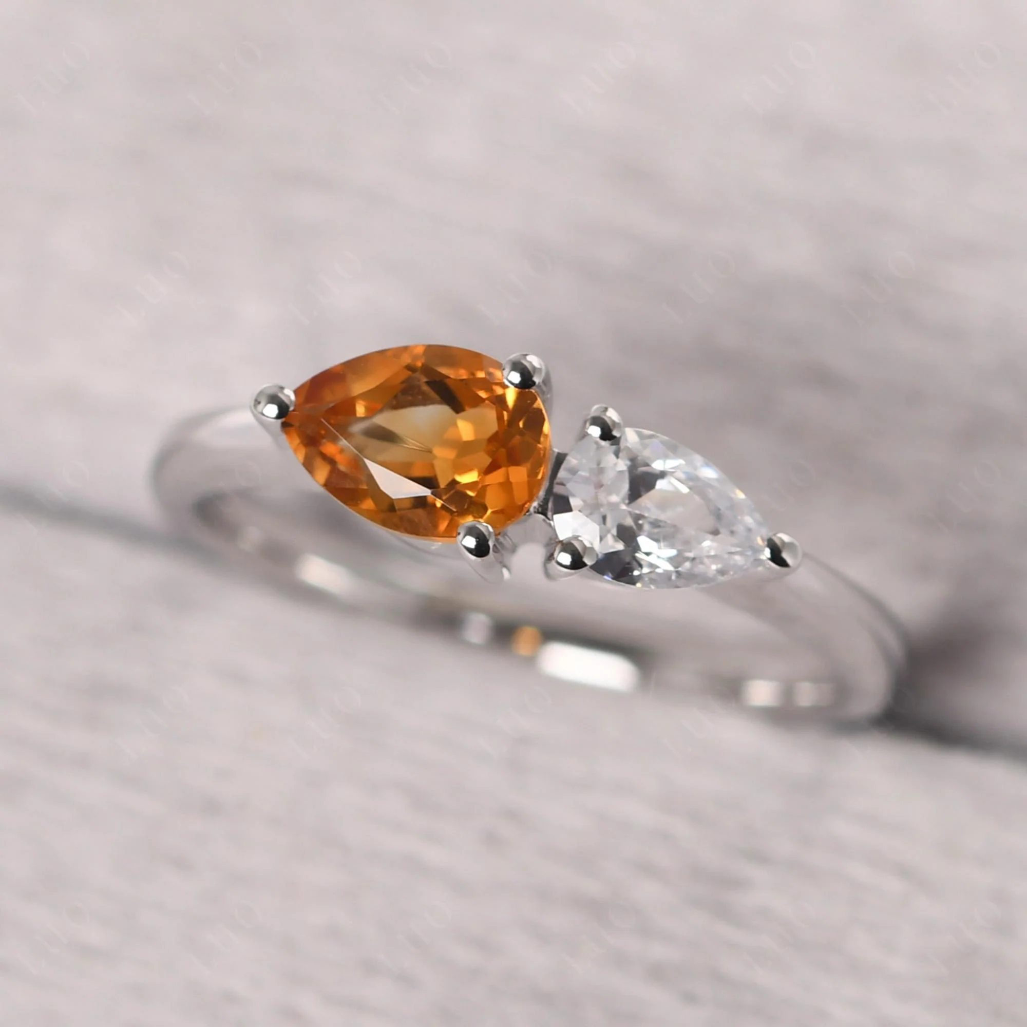 East West Pear Citrine and Cubic Zirconia Ring - Image 10